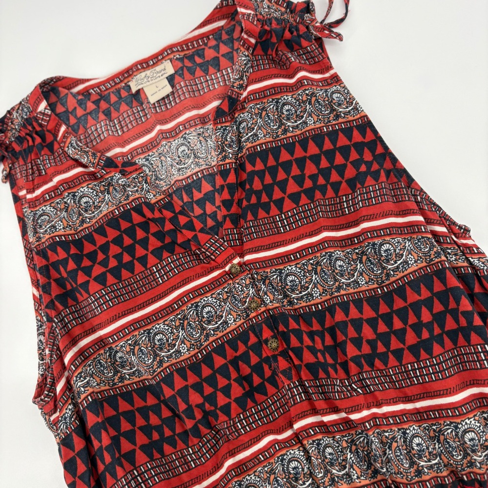 Lucky‎ Brand Red Chevron Geometric Boho Sleeveless Mini Dress Womens Large
